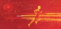 runner silhouette with dynamic vibrant lines showing motion, surrounded by data streams