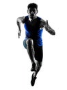 Runner sprinter running sprinting athletics man silhouette isola Royalty Free Stock Photo