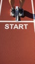 Runner on starting line blocks ready Royalty Free Stock Photo
