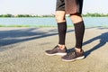 Runner wear the compression sleeve Royalty Free Stock Photo