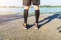 Runner wear the compression sleeve and shoes Royalty Free Stock Photo