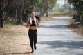 Runner - woman running outdoors training for marathon run. Royalty Free Stock Photo