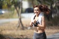 Runner - woman running outdoors training for marathon run. Royalty Free Stock Photo