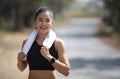 Runner - woman running outdoors training for marathon run. Royalty Free Stock Photo