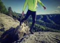 Runner in yellow green shinning  jacket and black leggings Royalty Free Stock Photo