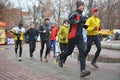 runners in the city jogging center of dnepropetrovsk at a distance of km december dnepropetrovsk ukraine Royalty Free Stock Photo