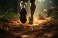 Runners feet in an illustration, tackling a challenging jungle trail