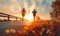 Runners jog outside, traversing jogging paths, promoting good health