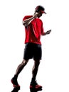 Runners joggers smartphones headphones silhouettes