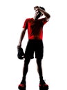 Runners joggers tired exhaustion breathless heat silhouettes Royalty Free Stock Photo