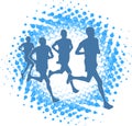 Runners silhouettes over halftone splash bacground - vector