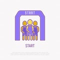 Runners at start thin line icon. Modern vector illustration Royalty Free Stock Photo