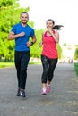 Runners training outdoors working out. City Royalty Free Stock Photo