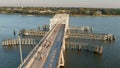 Runners and walkers cross a bridge during a race in Beaufort, South Carolina in this aerial view