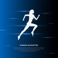 Running silhouette background with neon glow lights and flash. Running silhouette vector illustration