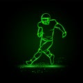 Running American football player without ball. Green Neon American football Sports Vector Illustration. Royalty Free Stock Photo