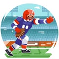 Running american football rugby player chatacter agressive sport stadium flat design vector illustration