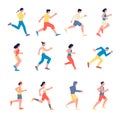 Running athletes characters. Outdoor training, runner people. Isolated athletic person, marathon jogging cartoon men and