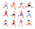 Running athletes characters. Profile jogger, athlete man jogging. Isolated athletic men run, sport exercise. Outdoor