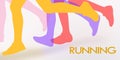 Running background with colorful human legs over white