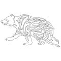 Running bear anti-stress coloring painted with different lines in a flat style. Tattoo, wild animal logo, fashion design, emblem Royalty Free Stock Photo