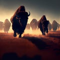 running bison herd.
