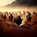 running bison herd.