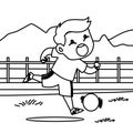 Running boy with a ball coloring page Royalty Free Stock Photo