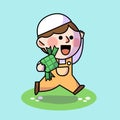 Running Boy Celebrating Eid Fitr Mubarak Doodle Poster