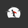 Running Boy with Red Robe looked back. Silhouette Royalty Free Stock Photo