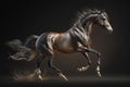 Running brown horse on black background. Generative AI. Royalty Free Stock Photo