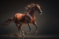 Running brown horse on black background. Generative AI Royalty Free Stock Photo