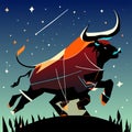 Running bull in the night sky. Vector illustration for your design. Generative AI