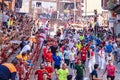 Running of the bulls. Bulls. Bull runs. Encierro that is celebrated in the town of San Sebastian de los Reyes, in Madrid. Royalty Free Stock Photo