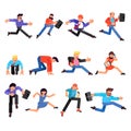 Running business man vector people businessman woman runner character working fast illustration set of hurry workers in Royalty Free Stock Photo