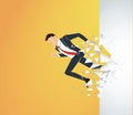 Running Businessman Breaking the wall to success. Business concept illustration.