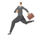 Running businessman with briefcase. Hurrying the man in a business suit. Character in flat style, vector illustration Royalty Free Stock Photo
