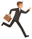 Running businessman. cartoon man in suit hurrying. Late for work meeting