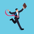 Running businessman isolated on blue background. Royalty Free Stock Photo