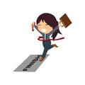 Running businesswoman crossing finish line win Royalty Free Stock Photo