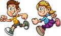 Running cartoon boy and girl Royalty Free Stock Photo