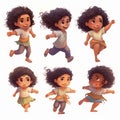 running character of girl on white background turnarounds illustrator generative AI Royalty Free Stock Photo