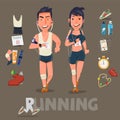 Running character with kits . male and female. sport concept - v Royalty Free Stock Photo