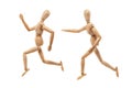 Running and chasing wood men Royalty Free Stock Photo