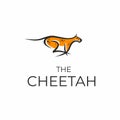 Running cheetah logo with simple minimalist line art. Jaguar or leopard hand-drawn vector illustration. Royalty Free Stock Photo