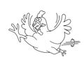 Running chicken outline graphic for colouring books