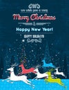 Running christmas deers in the blue forest and text message, ve