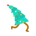 Running Christmas tree isolated. Xmas and New Year Vector Illustration