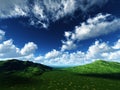 Running clouds on green pastures Royalty Free Stock Photo