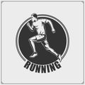 Running club emblems and design elements. Silhouette of runner. Royalty Free Stock Photo